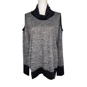 NWT-RBX Black & Gray Long Sleeve Cold Shoulder Turtleneck Activewear Top XL #244